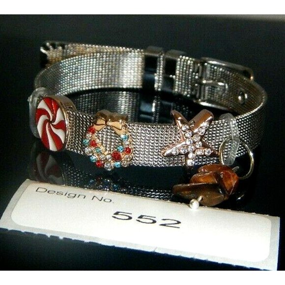 Tiger Eye Gemstone- Stainless Steel Mesh Keeper Bracelet-Band-Slide Charms-552 - Picture 4 of 9